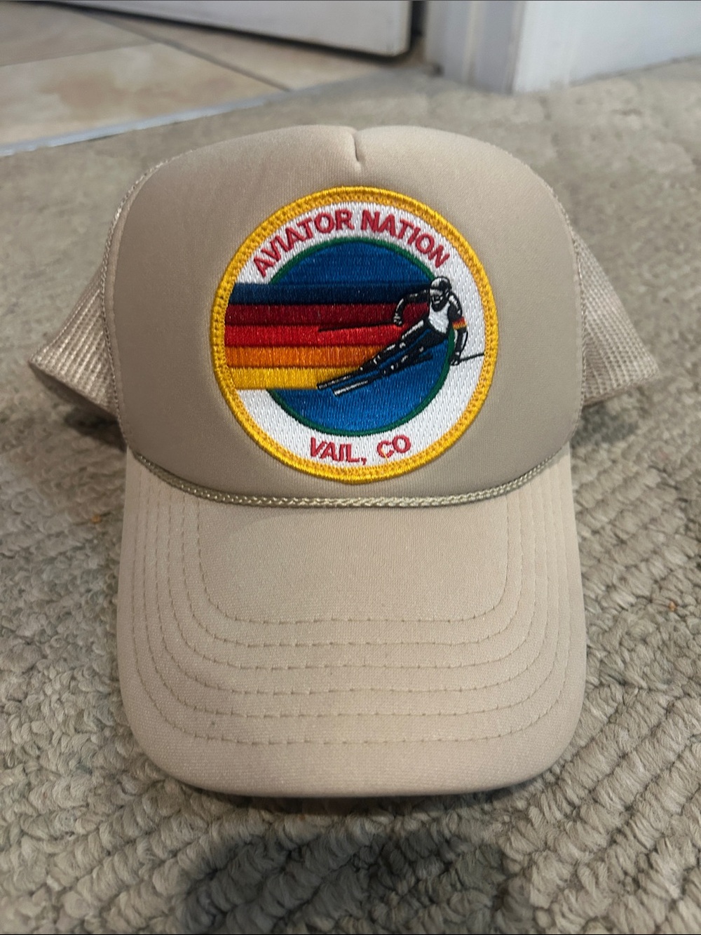 Aviator Nation Cream Trucker Hat with Retro Patch - Picture 2 of 11